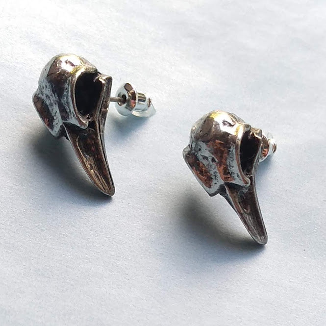 Alchemy Gothic Rabeschadel Raven Bird Skull Stud Earrings