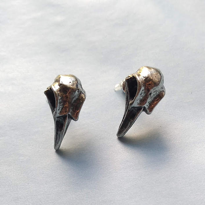 Alchemy Gothic Rabeschadel Raven Bird Skull Stud Earrings