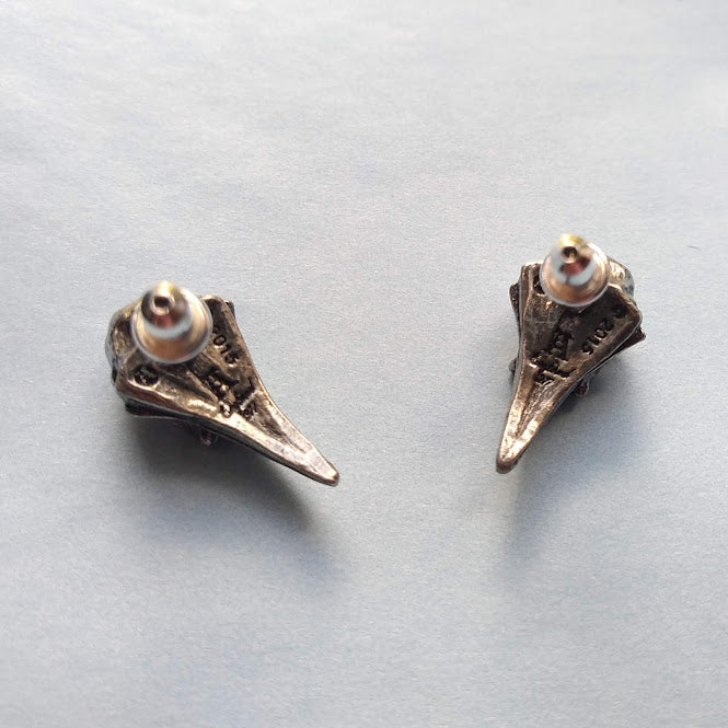 Alchemy Gothic Rabeschadel Raven Bird Skull Stud Earrings