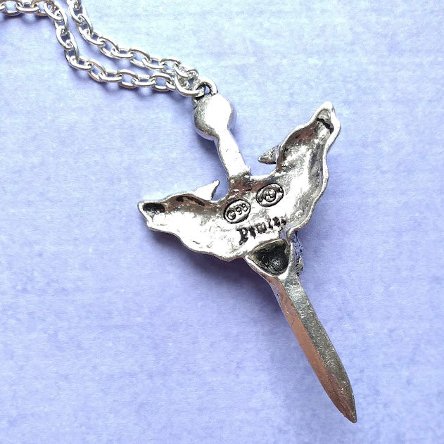 Alchemy Gothic Wolverine Moon Wolf Head Pewter Dagger Pendant Necklace