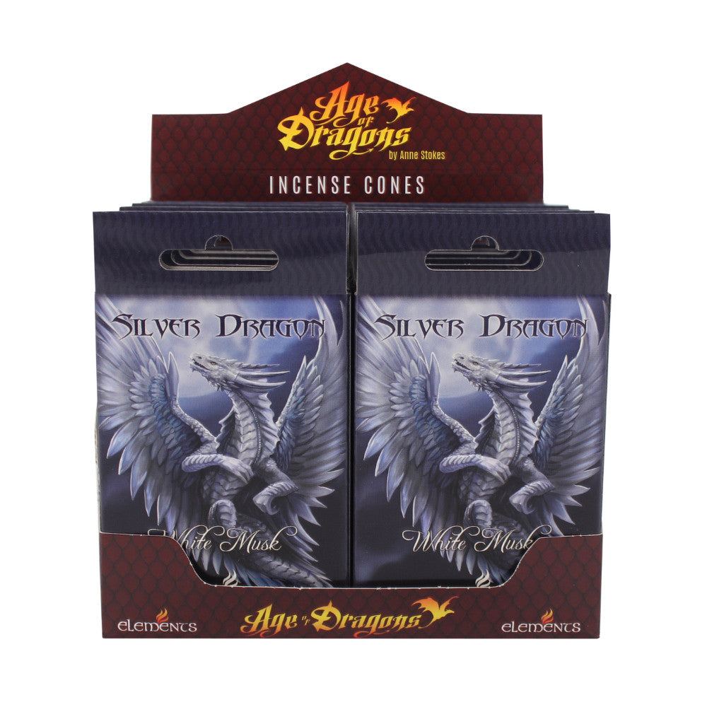 Set of 12 Packets of Silver Dragon Incense Cones by Anne Stokes
