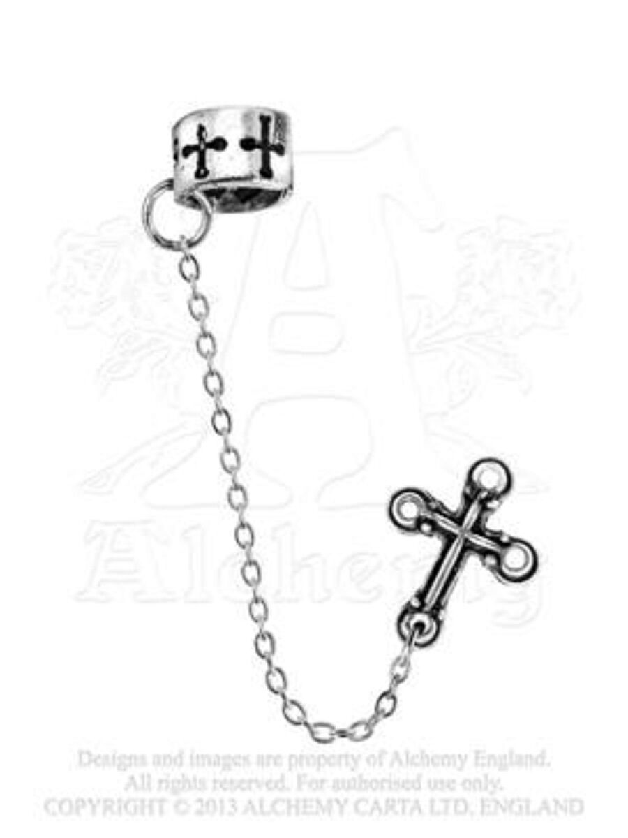 Alchemy Gothic Cross Cuff Stud Chain Earing