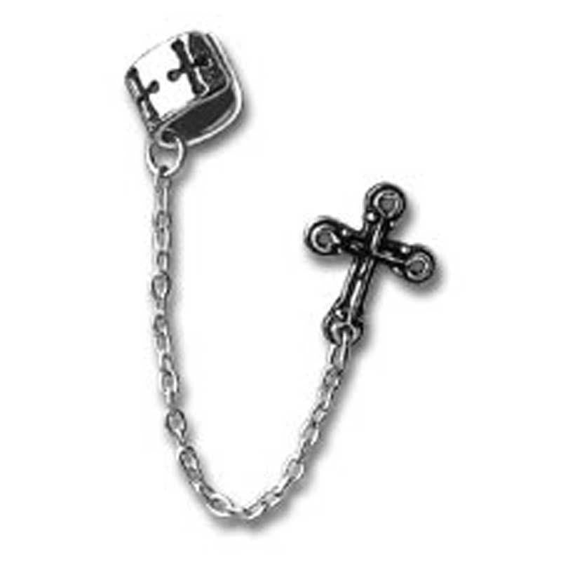 Alchemy Gothic Cross Cuff Stud Chain Earing