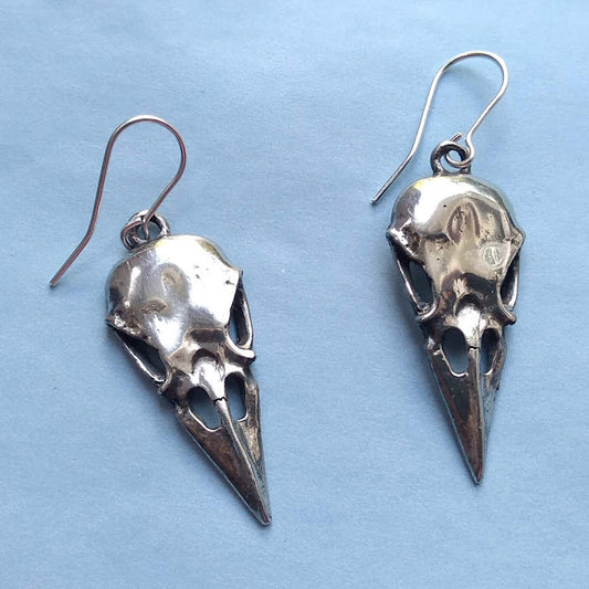Alchemy Gothic Coeur Crane Raven Bird Skull Drop Earrings