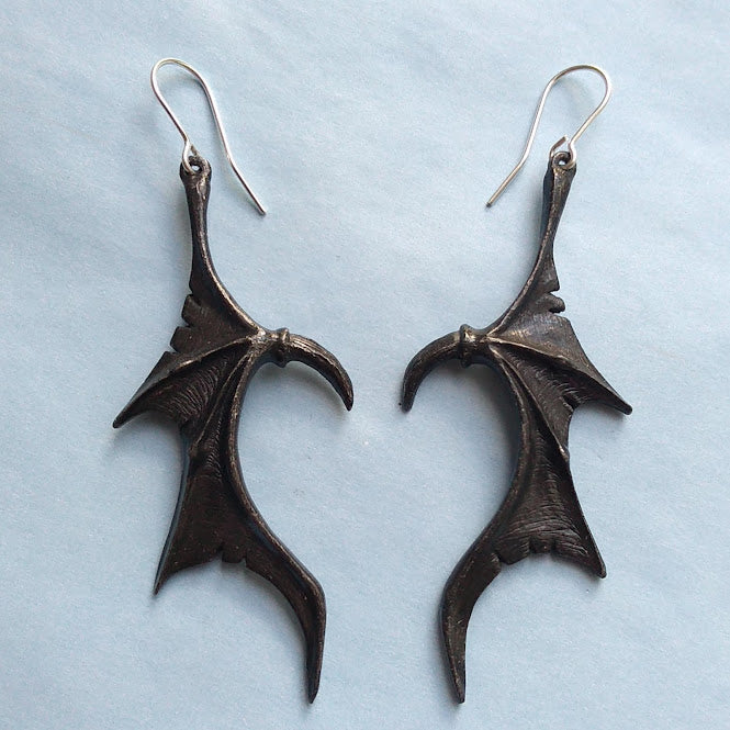 Alchemy Gothic Wings of Midnight Dragon Wing Drop Earrings