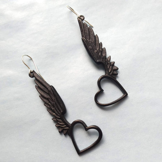 Alchemy Gothic Passio Wings of Love Heart Drop Earrings