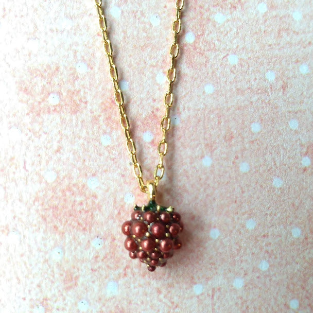 Red Pearl Raspberry Fruit Pendant Necklace by Bill Skinner