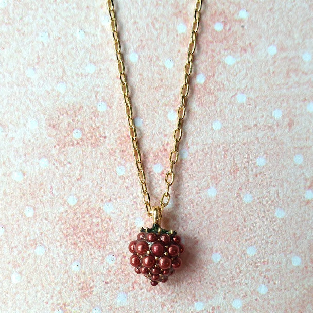 Red Pearl Raspberry Fruit Pendant Necklace by Bill Skinner