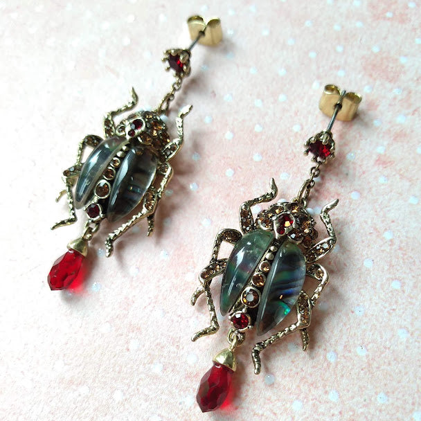 Bejewelled Crystal Scarab Beetle Earrings by Bill Skinner