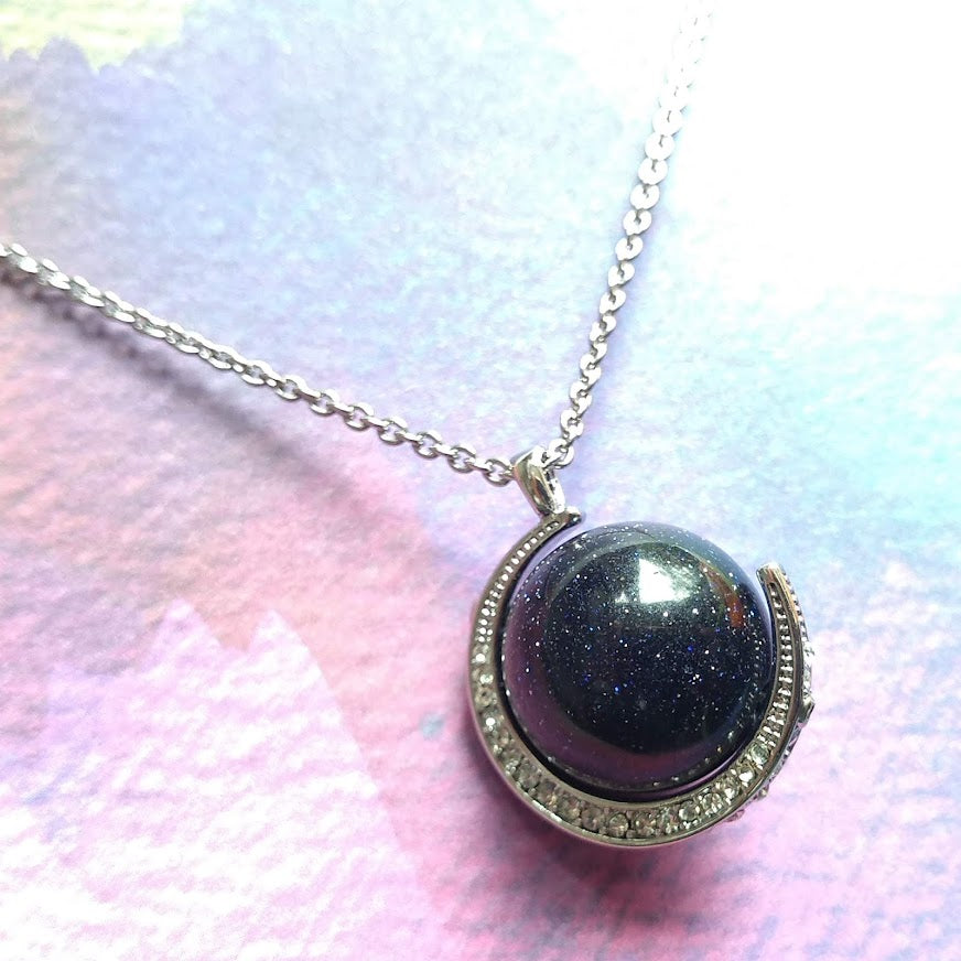Blue Goldstone Crystal Orb Necklace by Bill Skinner