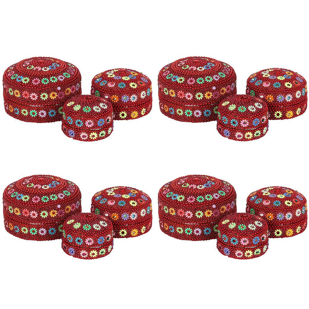 Set of 12 Red Beaded Trinket Boxes