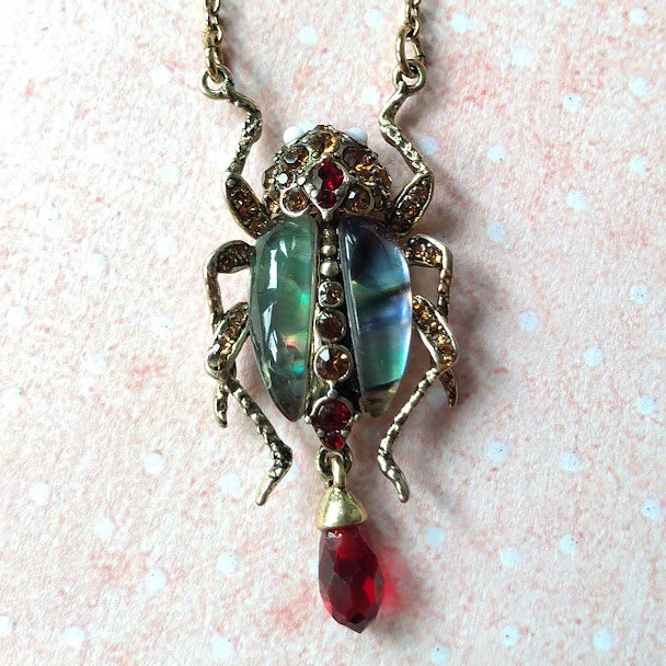 Bejewelled Crystal Scarab Beetle Pendant Necklace by Bill Skinner