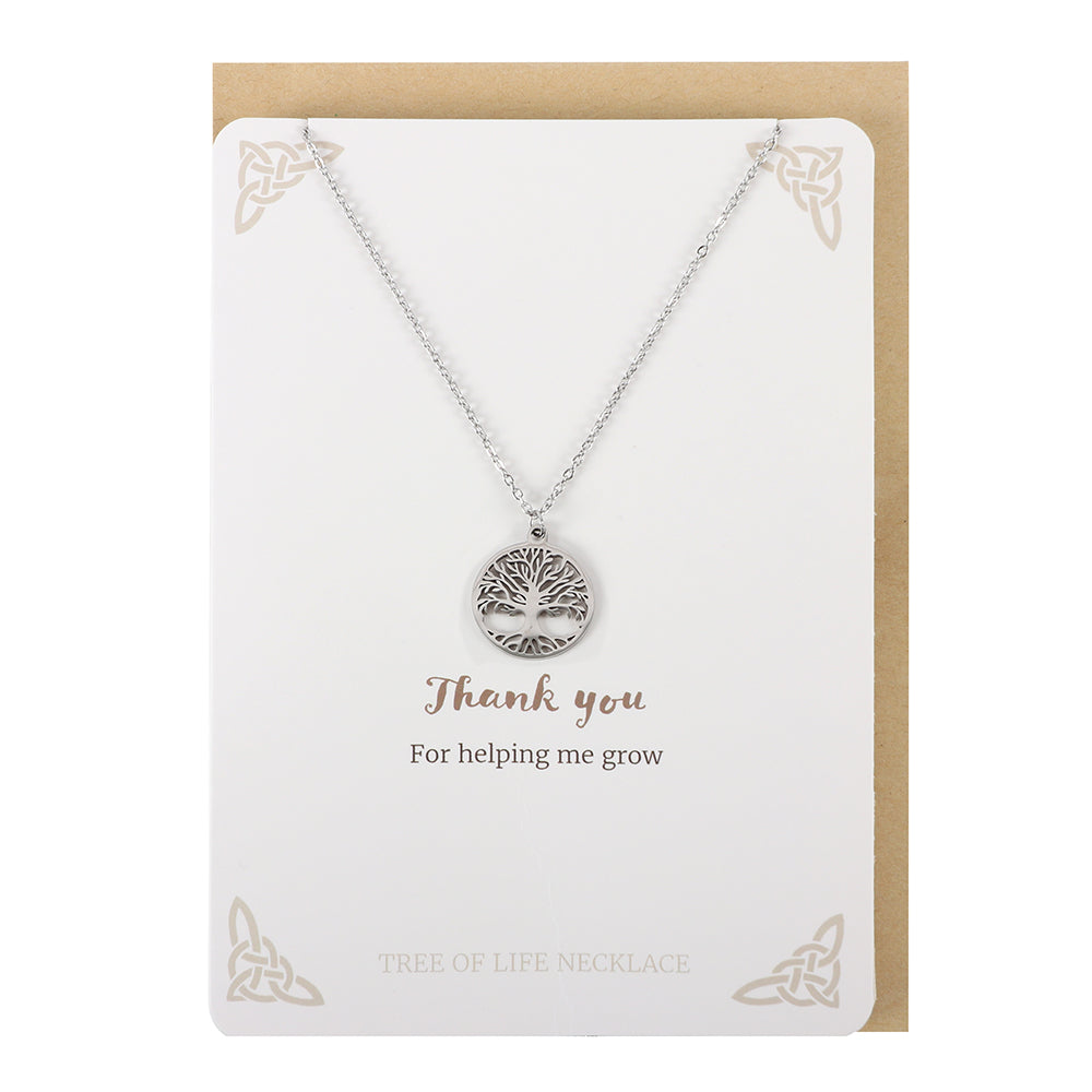 Silver Thank You Tree of Life Necklace Card