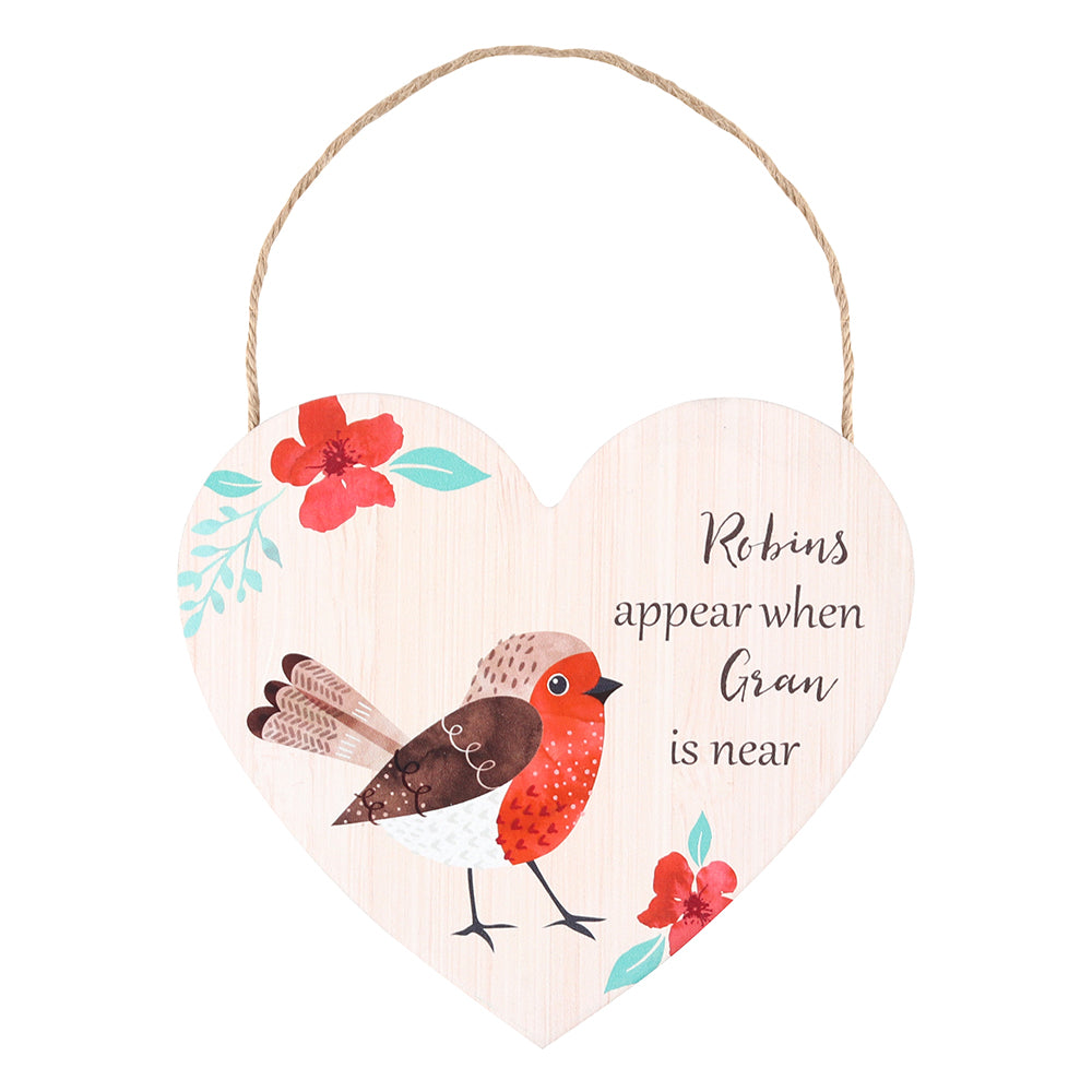 Gran Winter Robin Hanging Heart Sign